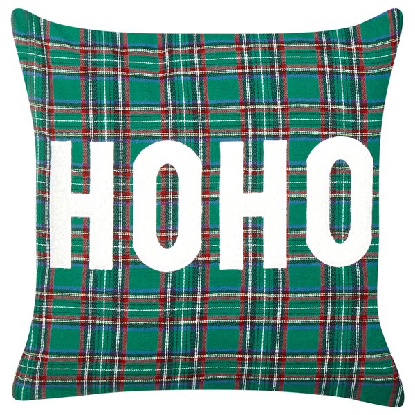 Sada 2 dekoratívnych vankúšov zelená polyester tartanový kockovaný vzor vianočný motív 45 x 45 cm štvorcový tvar dekorácie doplnky