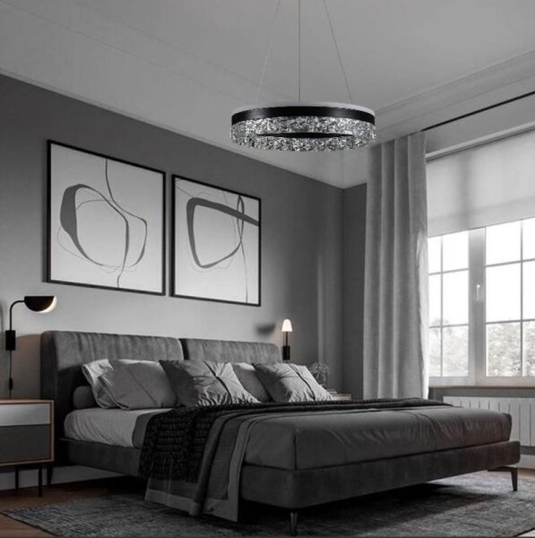 LED Stmievateľný luster na lanku LED/80W/230V 3000-6500K čierna + diaľkové ovládanie