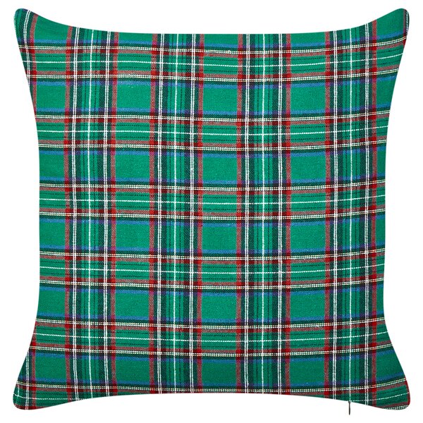 Sada 2 dekoratívnych vankúšov zelená polyester tartanový kockovaný vzor vianočný motív 45 x 45 cm štvorcový tvar dekorácie doplnky