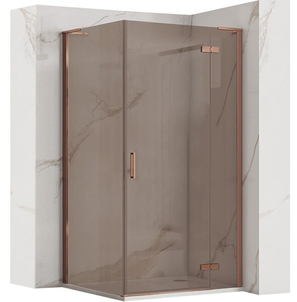 Štvorcový sprchový kút REA HUGO Copper Brush 80x80 cm, meď kartáčovaná/hnedá dymová - bez vaničky