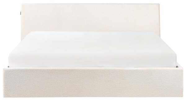 Posteľ krémová biela buklé čalúnenie 180 x 200 cm prešívané čelo lamelový rošt s úložným priestorom moderný štýl spálňa