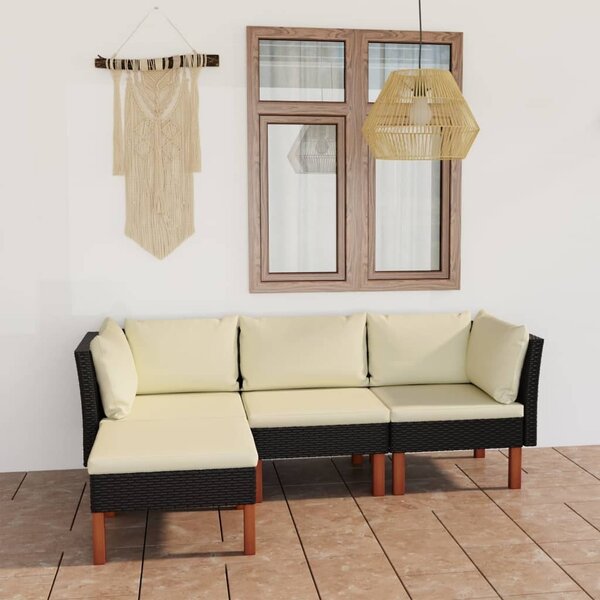 Maison Exclusive – 4-dielna záhradná súprava s vankúšmi z poly ratanu, čierna