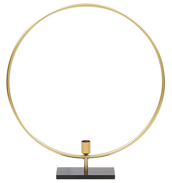 Svietnik čierna zlatá kov 45 cm okrúhly geometrický tvar na 1 sviečku moderný glamour štýl doplnky dekorácie