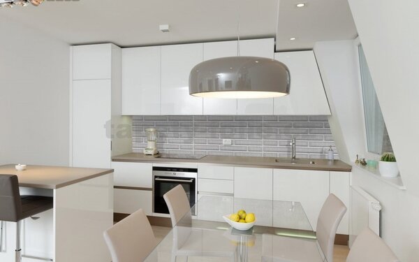 Obkladové panely 3D PVC 06, rozmer 440 x 580 mm, tehla svetlo sivá s bielou škárou, IMPOL TRADE