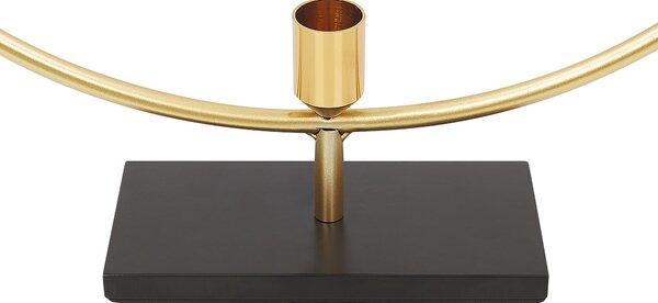 Svietnik čierna zlatá kov 45 cm okrúhly geometrický tvar na 1 sviečku moderný glamour štýl doplnky dekorácie