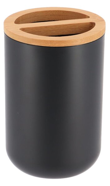 Kúpeľňový pohár na kefky Besson, čierna/s drevenými prvkami, 300 ml