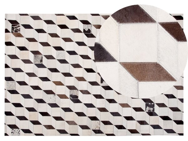 Koberec béžový kožený 140 x 200 cm hovädzia koža 3D patchworkový vzor ručne vyrobený obdĺžnikový moderný