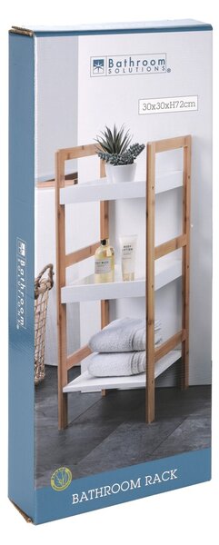 Polička do kúpeľne White, biela/s drevenými prvkami