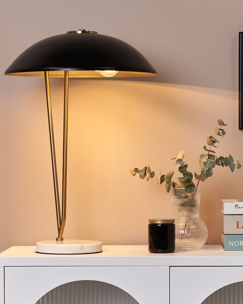 Stolná lampa čierna a zlatá mramorový podstavec železný odtieň kancelária moderný štýl