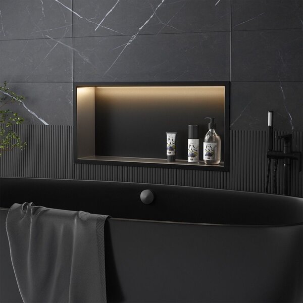 VSTAVANÁ KÚPEĽŇOVÁ POLICA LED 30x60 black
