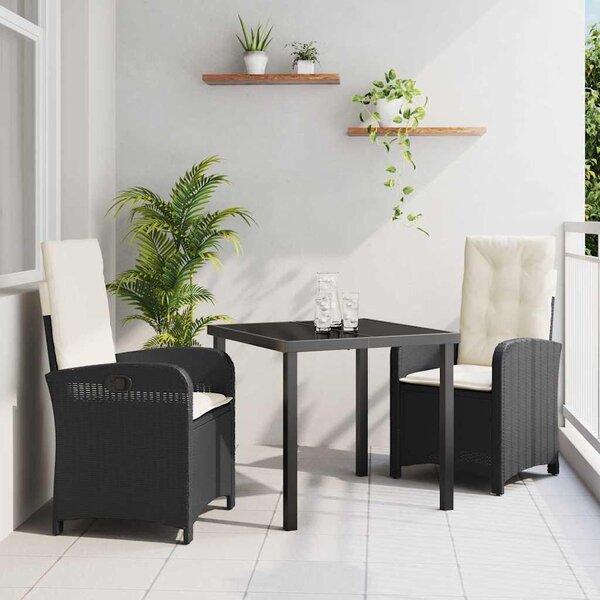 Maison Exclusive - Záhradná jedálenská súprava s vankúmi 3 ks ierna Poly-rattan