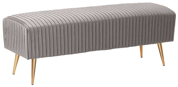 Lavica sivá zamatové čalúnenie zlaté kovové nohy 118 cm glamour moderný štýl spálňa predsieň