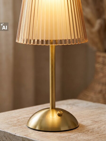 Sinsay - LED stolná lampa s ryhovaným tienidlom a zlatými prvkami - zlatohnedá
