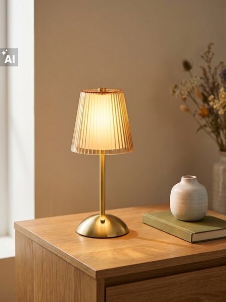 Sinsay - LED stolná lampa s ryhovaným tienidlom a zlatými prvkami - zlatohnedá