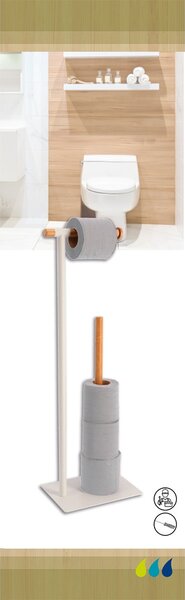 Stojan na toaletný papier White Bamboo, biela/s drevenými prvkami