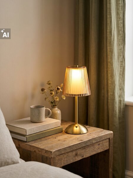 Sinsay - LED stolná lampa s ryhovaným tienidlom a zlatými prvkami - zlatohnedá