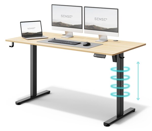 SENSE7 Nojo Výkovo nastavitený stôl 140x70 cm Elektrický Svetlohnedý ierny Herný stôl Poítaový stôl Stojací stôl Funkcia pamäte XXL PC