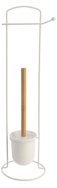 Stojan na toaletný papier a WC kefu White Bamboo, biela/s drevenými prvkami, O