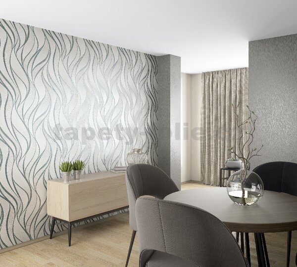 Vliesové tapety na stenu Hailey 82233, rozmer 10,05 m x 0,53 m, vlnovky strieborno-krémové, NOVAMUR 6794-30