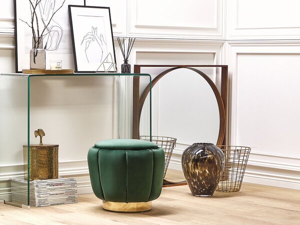 Taburetka zelená zamatová čalúnená zlatý podstavec okrúhla ø 43 x 37 cm elegantná glamour