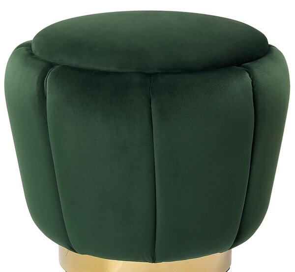 Taburetka zelená zamatová čalúnená zlatý podstavec okrúhla ø 43 x 37 cm elegantná glamour