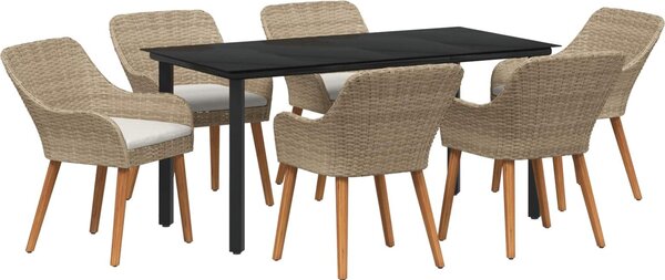 Maison Exclusive - Záhradný jedálenský set s vankúšom 7 pcs Béžová polyratan