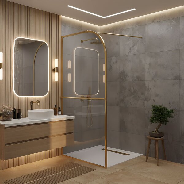 Rea Sky, sprchová zástena Walk-In 100x200 cm, zlatá matná, REA-K4330