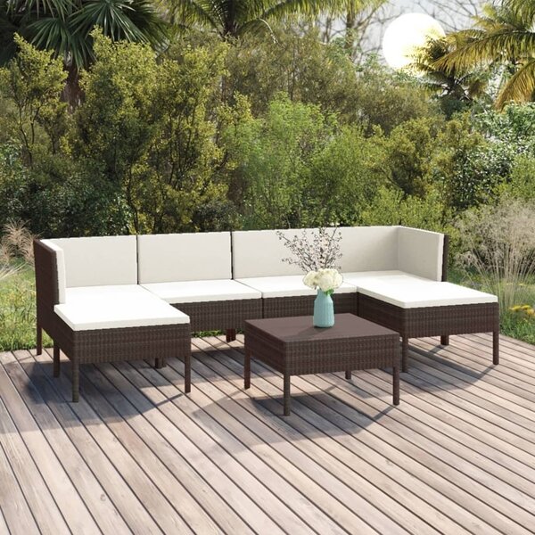 Maison Exclusive – 7-dielna záhradná súprava s vankúšmi z polyrotangu v hnedej farbe