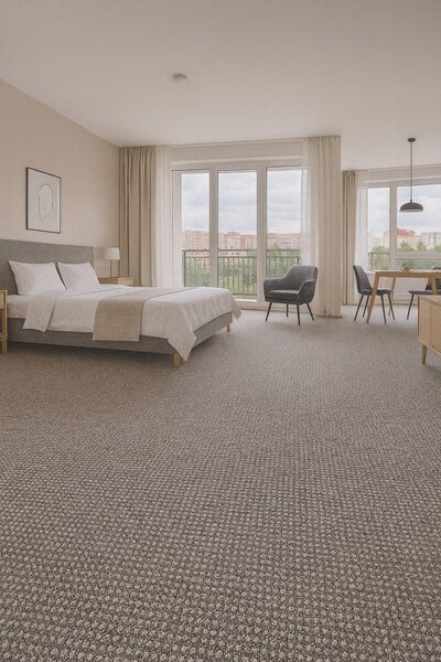 Spoltex , Metrážny koberec Texas 23 šedobéžový, na mieru, šíře 4m, šedá, filc, chodba / predsieň