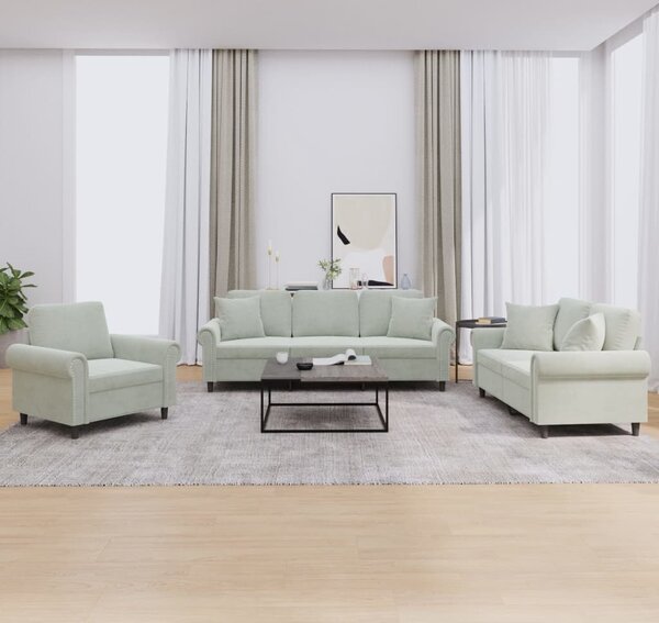 Maison Exclusive – 3-dielna sedacia súprava s vankúšmi, svetlosivý zamat
