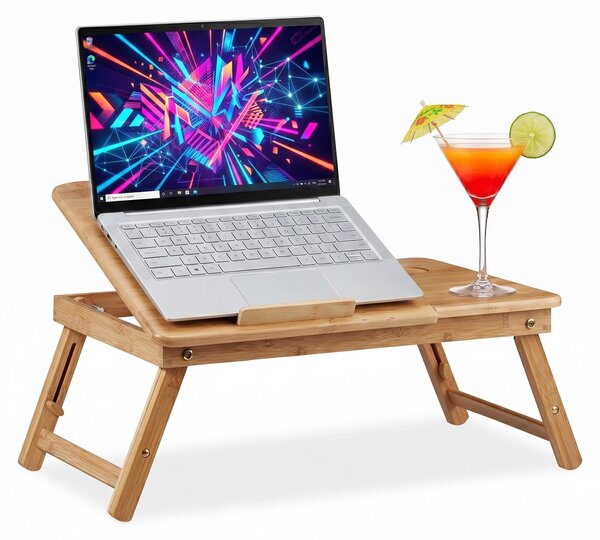 Relaxdays Výškovo nastaviteľný stolík na notebook do postele, bambusový stolík na notebook so zásuvkou, VxŠxH: 30 x 69 x 35 cm, prírodná farba