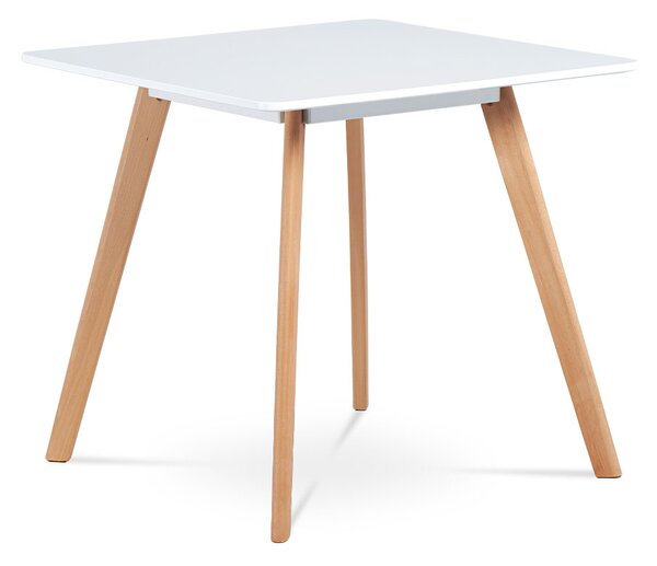Jedálenský stôl,80x80 cm, biela matná mdf, masiv buk