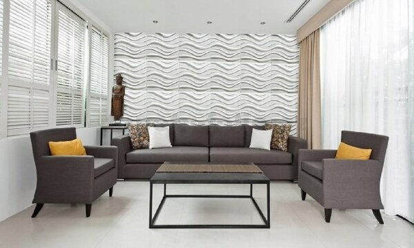 Stropné panely 3D XPS 0002, rozmer 50 cm x 50 cm, WAVE biely, IMPOL TRADE