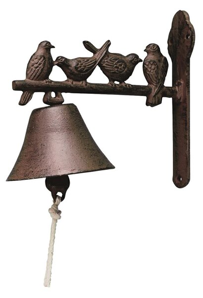 Záhradný zvonček Birds, 19x22 cm, liatina, hnedá