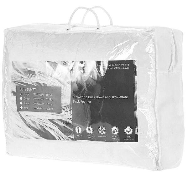 Prikrývka biela bavlna Japara celoročná 135 x 200 cm prešívaný paplón s výplňou z kačacieho páperia