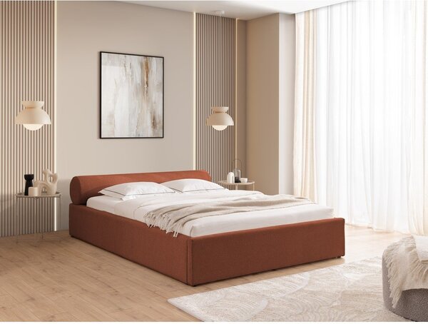 Čalúnená dvojlôžková posteľ s úložným priestorom s roštom 140x200 cm v terakotovej farbe Cille – Ropez