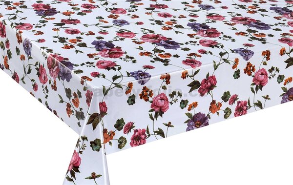 Obrus PVC 3581105, metráž, šírka 140 cm, pivonky ružovo-fialové, IMPOL TRADE