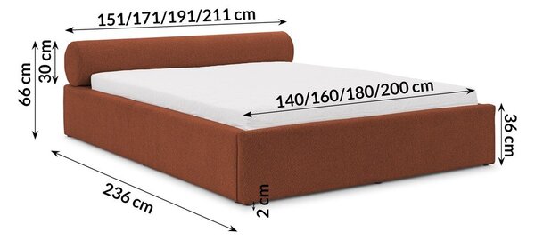 Čalúnená dvojlôžková posteľ s úložným priestorom s roštom 140x200 cm v terakotovej farbe Cille – Ropez