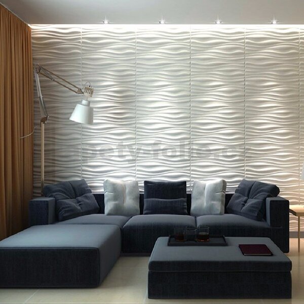 Stropné panely 3D XPS 0002, rozmer 50 cm x 50 cm, FLOW biely, IMPOL TRADE
