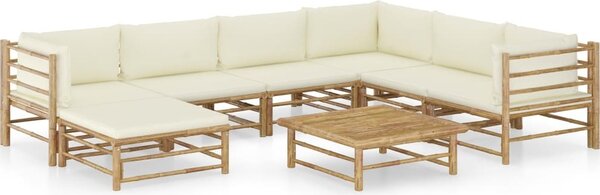Maison Exclusive – 8-dielna záhradná súprava s krémovo-bielymi vankúmi z bambusu