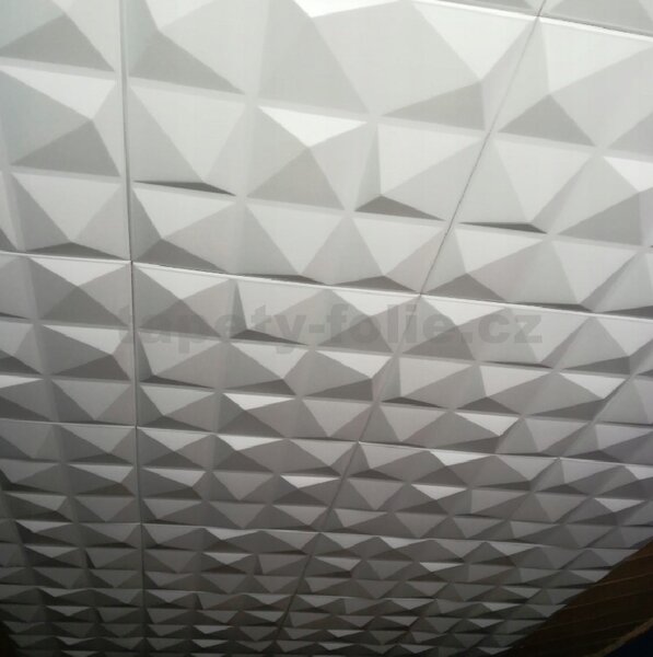 Stropné panely 3D XPS 0011, rozmer 50 cm x 50 cm, PYRAMIDS biely, IMPOL TRADE
