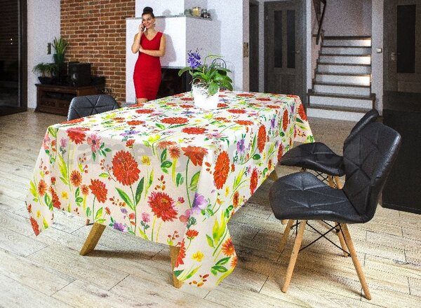 Obrus PVC 7741610, metráž, šířka 140 cm, veľké kvety na krémovom podklade, IMPOL TRADE