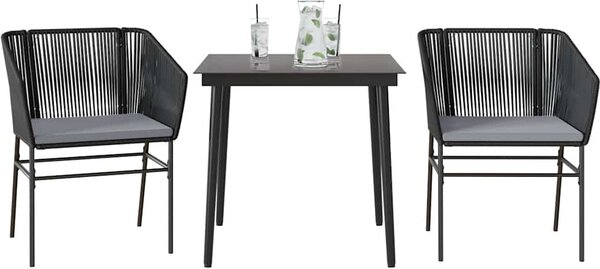 Maison Exclusive - 3-dielna záhradná jedálenská súprava+podložky, čierna polyratan