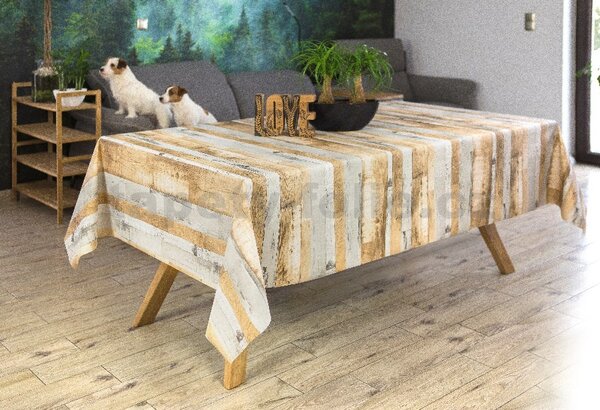 Obrus PVC 7742230, metráž, šířka 140 cm, drevené dosky sivo-hnedé, IMPOL TRADE