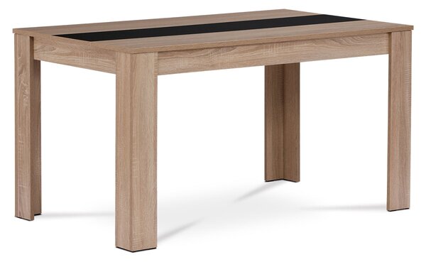 Jedálenský stôl 136x80x74 cm, mdf, lamino 3d dekor dub sonoma, dekorativny pruh v ciernej a bielej farbe