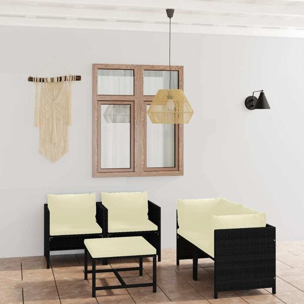 Maison Exclusive – 5-dielna záhradná súprava s vankúšmi z polyrotangu, čierna