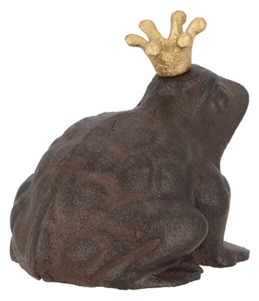Záhradná liatinová figúrka Prince Frog, 11,5x13 cm, hnedá