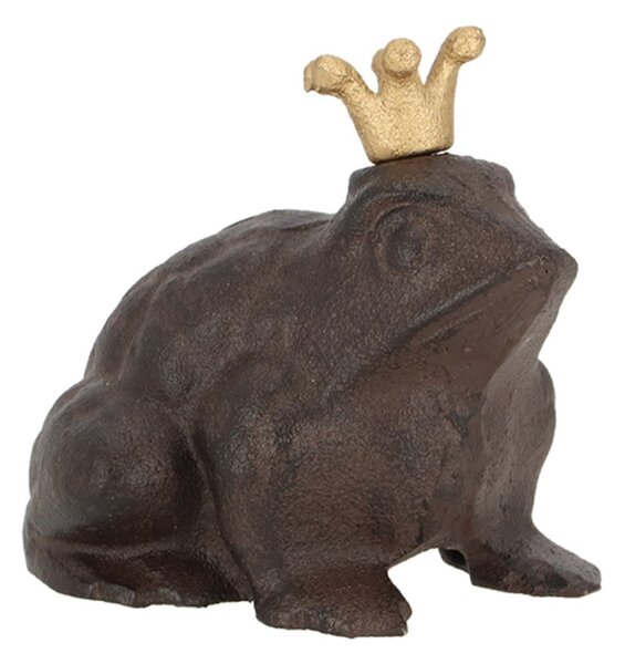 Záhradná liatinová figúrka Prince Frog, 11,5x13 cm, hnedá
