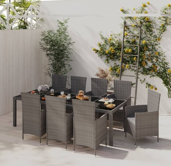 Maison Exclusive – 9-dielna záhradná jedálenská súprava s vankúšmi z polyratanu, sivá