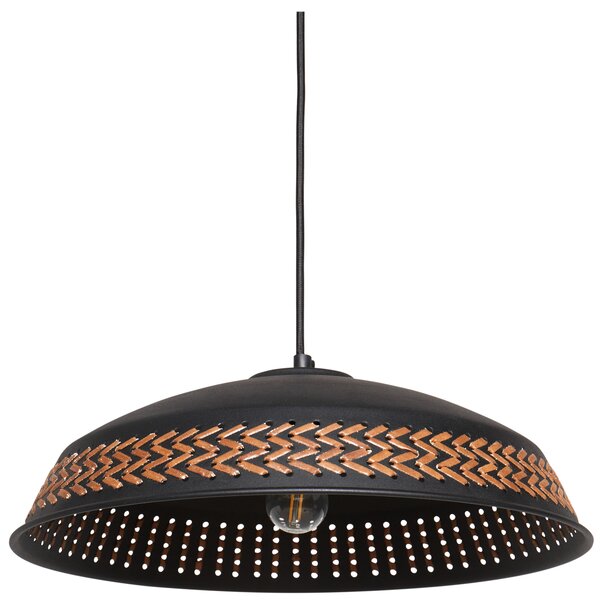 Závesná lampa čierna kovová železné tienidlo detaily z umelej kože moderný súčasný štýl